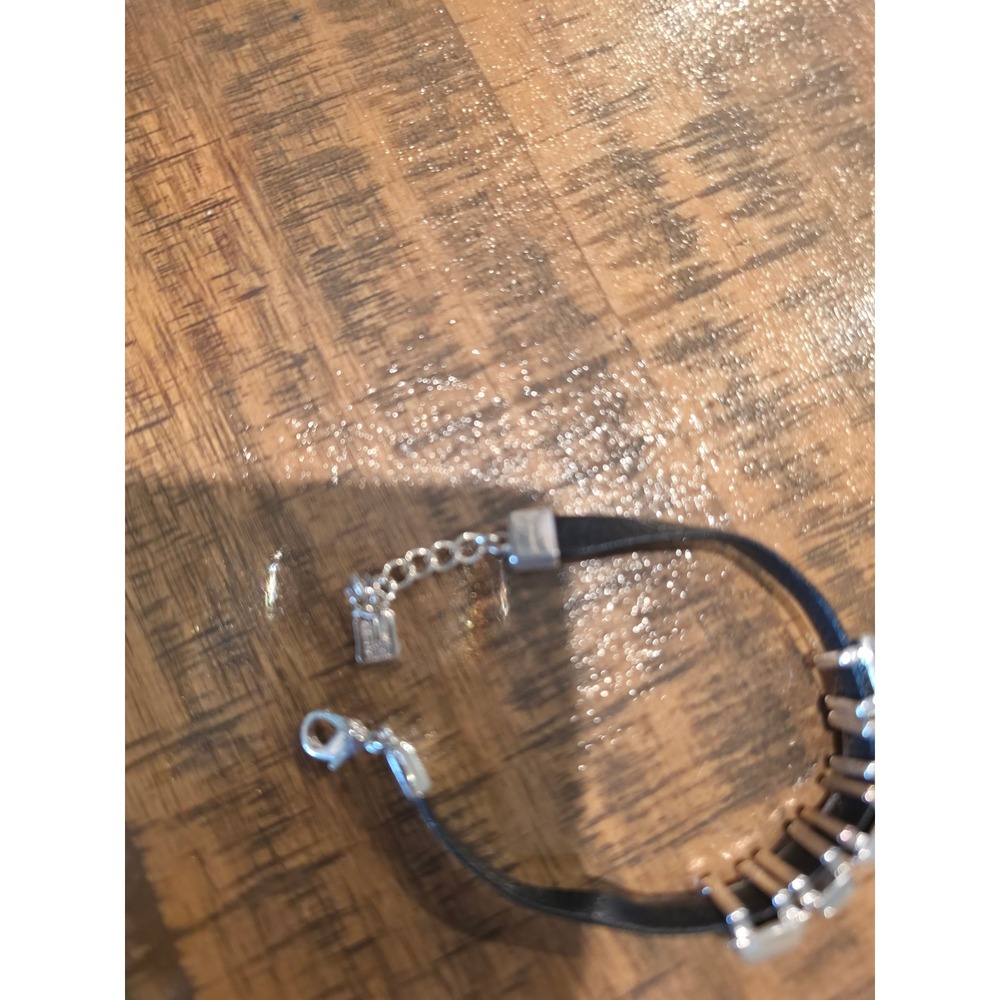 Robert Lee MillerBlack Leather Silver Tone Geometric Slider Bracelet - Picture 2 of 6